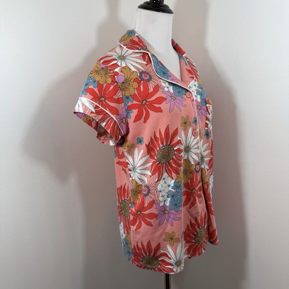 The Cats Pajamas M Floral Here Comes The Sun Button Down PJ Sleep Top Shirt - Picture 3 of 10